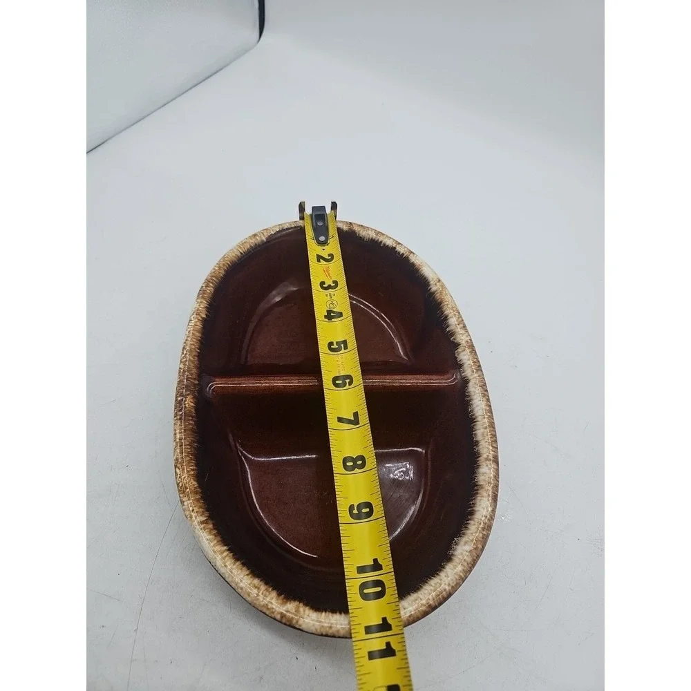 Vintage Hull H.P. Co Oven Proof Oval Divided Casserole Brown Drip‎ Pottery USA